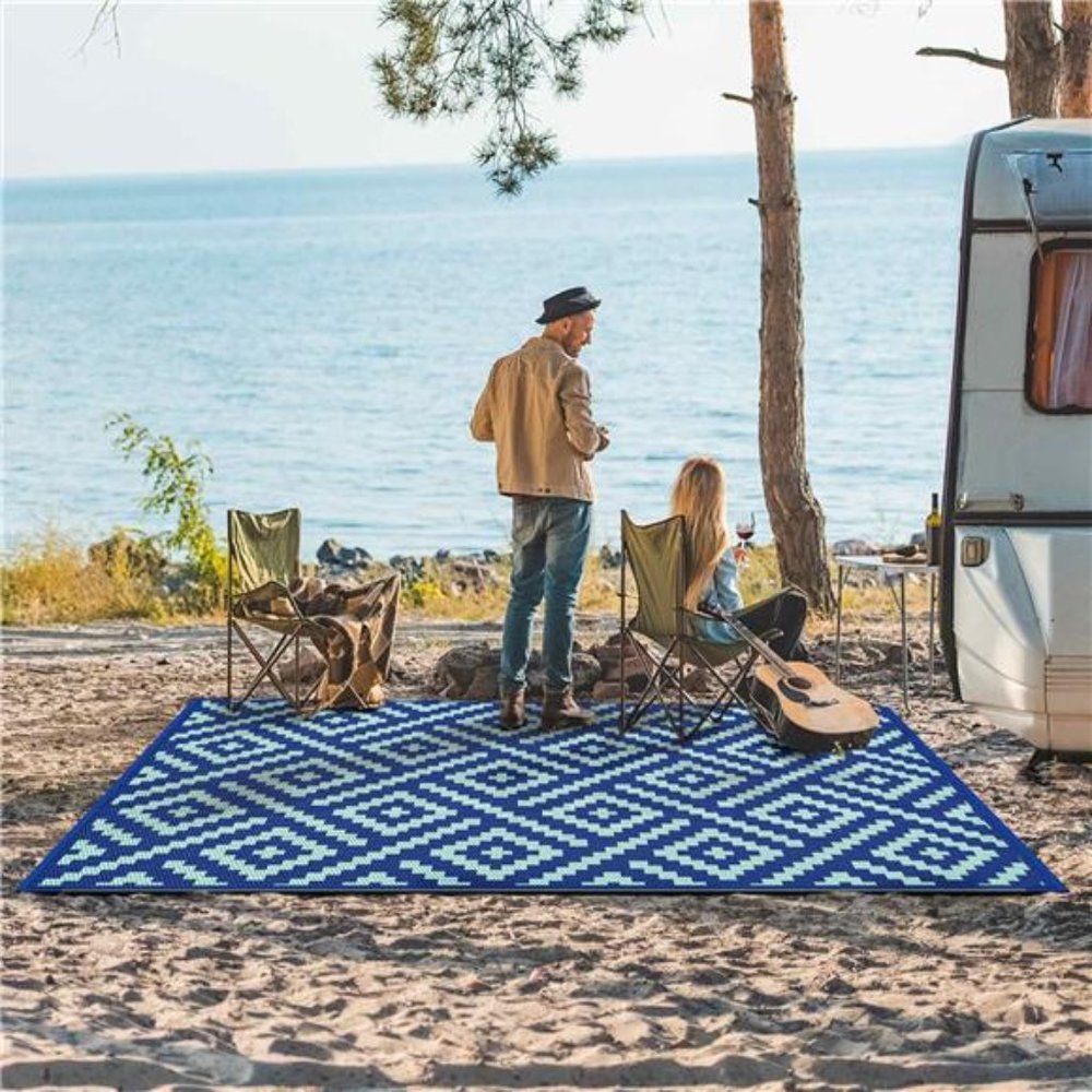 Outdoor Rug 6'x9' Waterproof Mat Plastic Camping,royal blue & blue green - Picture 3 of 6